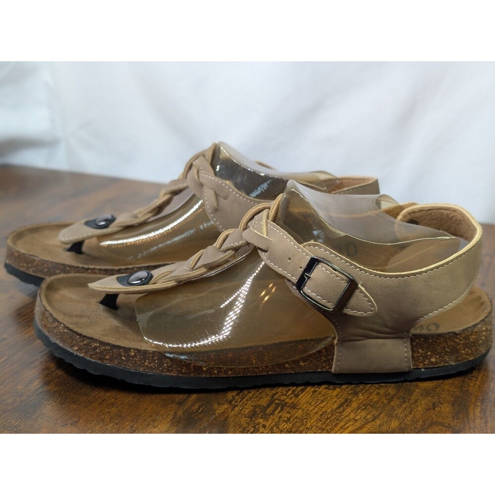 Outwoods Women Braided T-Strap Cork Footbed Sandals Brown Size 10